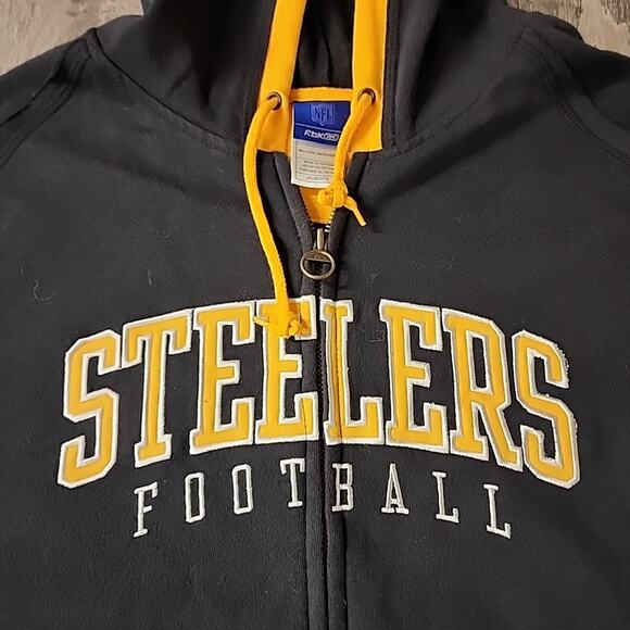 VTG Reebok Pittsburgh Steelers NFL Pullover Hoodie 2XL Black Sweatshirt - Picture 2 of 5